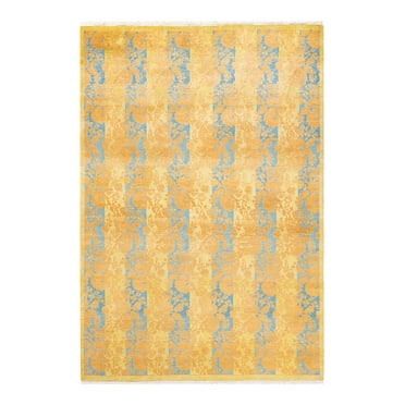 One of a Kind Hand Made Mogul Abstract Wool Area Rug Green 5 x 8