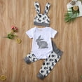 thumbnail image 3 of Newborn Baby Boys Girls Easter Outfits My 1St Easter Letter Short Sleeve Romper+Rabbit Long Pants+Hat Clothes Set, 3 of 9