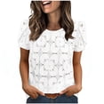 thumbnail image 2 of Craaazy Women's Relaxed Fit Crew Neck Blouse, Solid Color Short Sleeve Lace Eyelet Top, Loose Comfy Floral Lace Casual Tee for Summer Gifts, 2 of 6