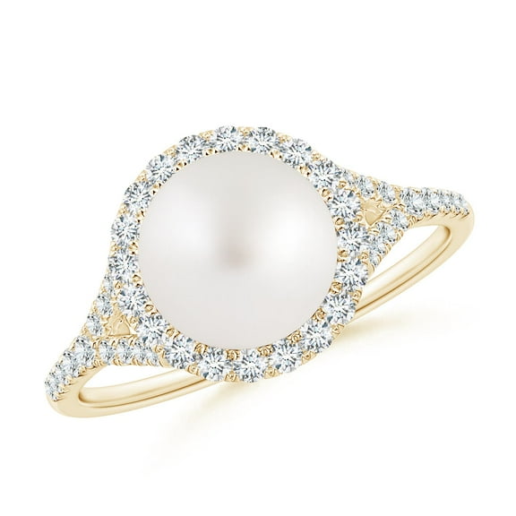 ANGARA South Sea Cultured Pearl Split Shank Ring with Halo in 14K Yellow Gold for Women | June Birthstone, Birthday, Anniversary, Jewelry Gift for Women | Pearl Ring