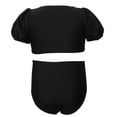 thumbnail image 5 of hengsof Girls' Short Sleeve Swimsuit Two Piece Set Solid Color Cute Pleated Swimsuit Set Fashionable Beach Casual Swimsuit Water Sports Swimsuit, 5 of 5