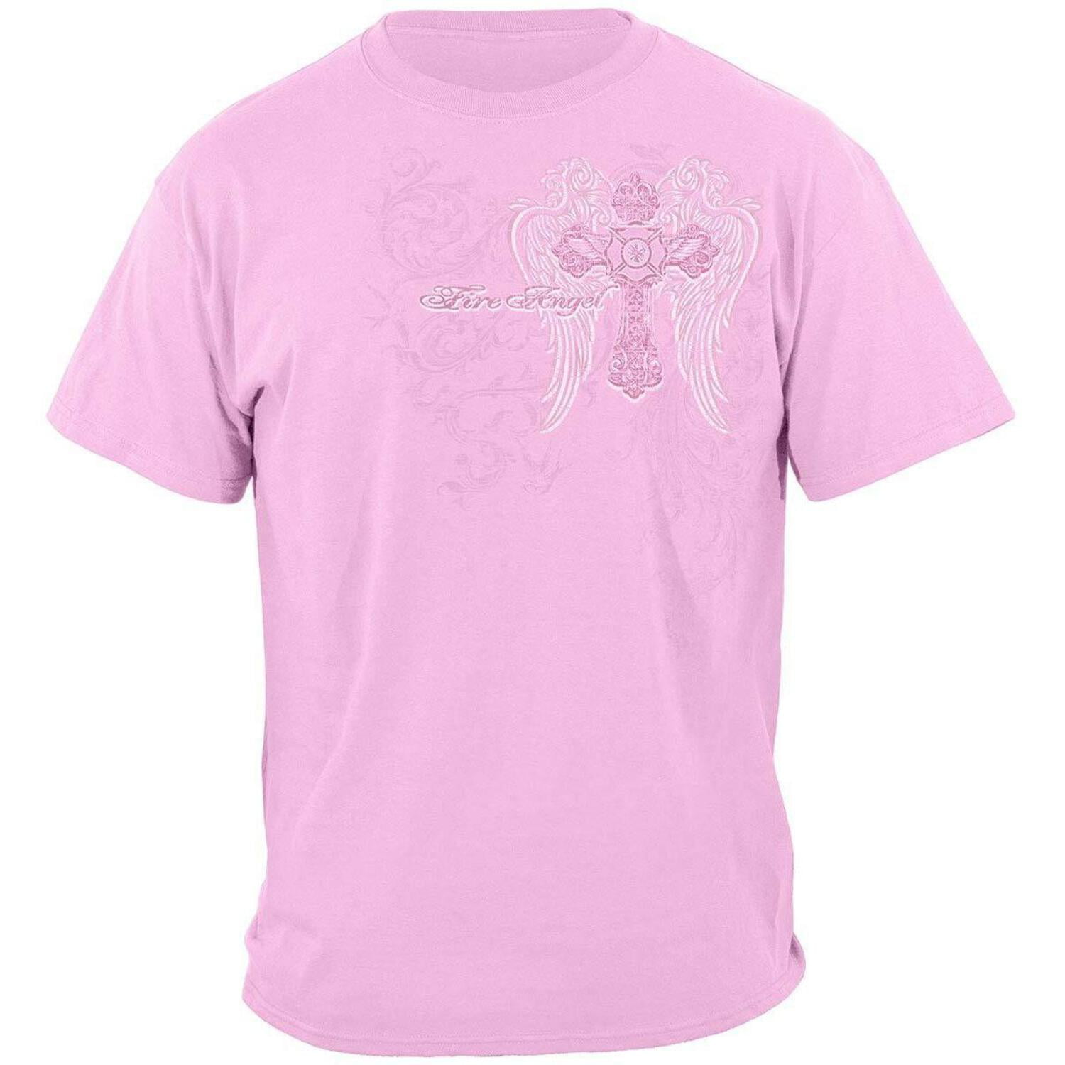 Firefighter Fire Angel Winged Cross T-shirt by Pink