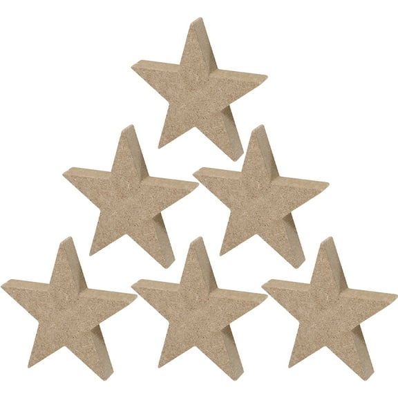 FONDOTIN Wood Stars For Christmas Party Ornaments 6Pcs 4.3X3.8X0.6In
