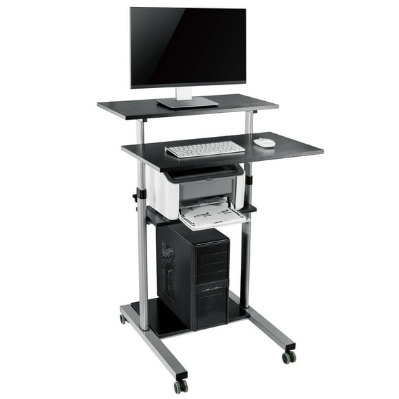 Height Adjustable Standing Desk, Mobile Computer Rolling Desk Office Workstation Table Cart
