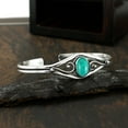 thumbnail image 5 of 925 Silver Plated Natural Turquoise Cuff Bangle Bracelet for Women – Handmade Open Bangle – Green Gemstone December Birthstone Statement Jewelry – Gift for Her, 5 of 6