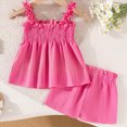 thumbnail image 4 of KPOPLK Toddler Girls Clothes Summer Short Set Outfit Tie Knot Shoulder Sleeveless Ruffle Tops and Shorts 2PCS Clothing Set(9-12 Months,Hot Pink), 4 of 6