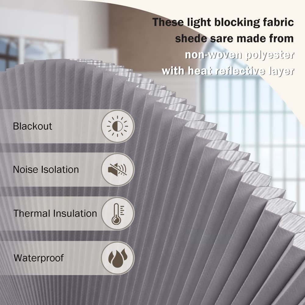LUCKUP Arch Window Shades Half Circle Blackout Cellular Pleated Blinds Dual Color Semi Circular Honeycomb Windows Curtains for Half Moon Round Windows, Easy Cut and Install 36" W x 72" H, Grey-White
