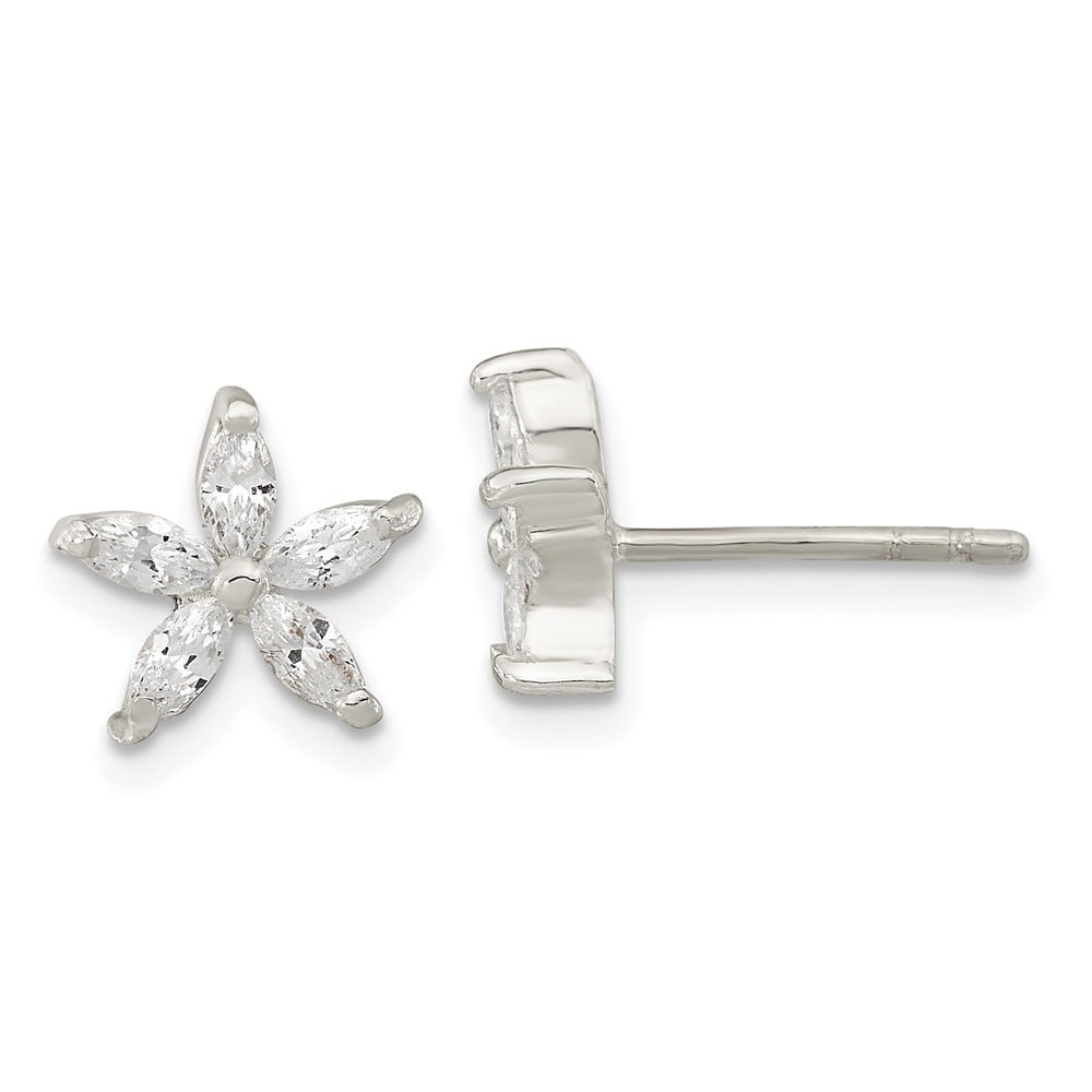 Diamond2Deal 925 Sterling Silver Cubic Zirconia Flower Post Earrings