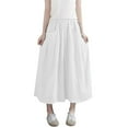 thumbnail image 3 of Women's High Waisted Pleated Skirt Casual Daily Wear Solid Color Flowy A-Line Midi Skirt for Work Office Business Travel Essentials for Women | Aestivo,White M, 3 of 9