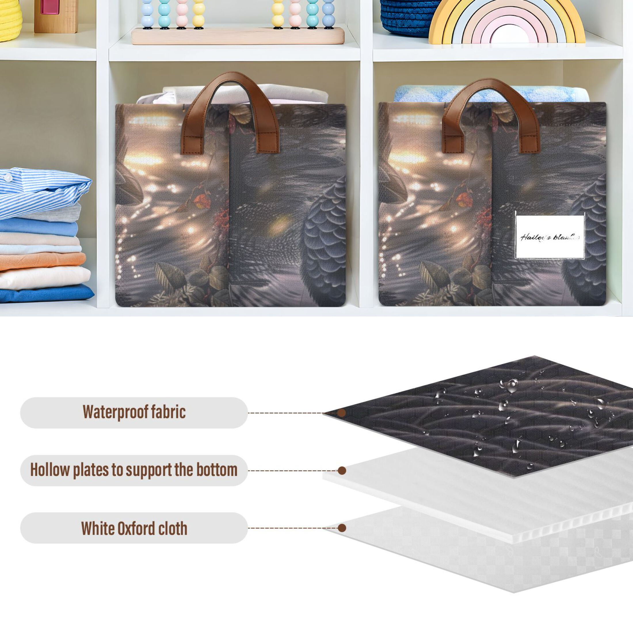 Black Swan Foldable Storage Large Fabric Storage Baskets Organizer Storage Bins with Handles for Shelves