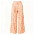 thumbnail image 3 of Bosfbaoi Pants for Women Gingham Plaid Pleated High Waist Wide Leg Womens Pants with Side Pockets Lightweight Casual Vacation Trousers, 3 of 8