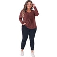 thumbnail image 3 of DARING DIVA Women's Plus Tops Pleated Front V Neck Button Blouses 4X Burgundy, 3 of 6