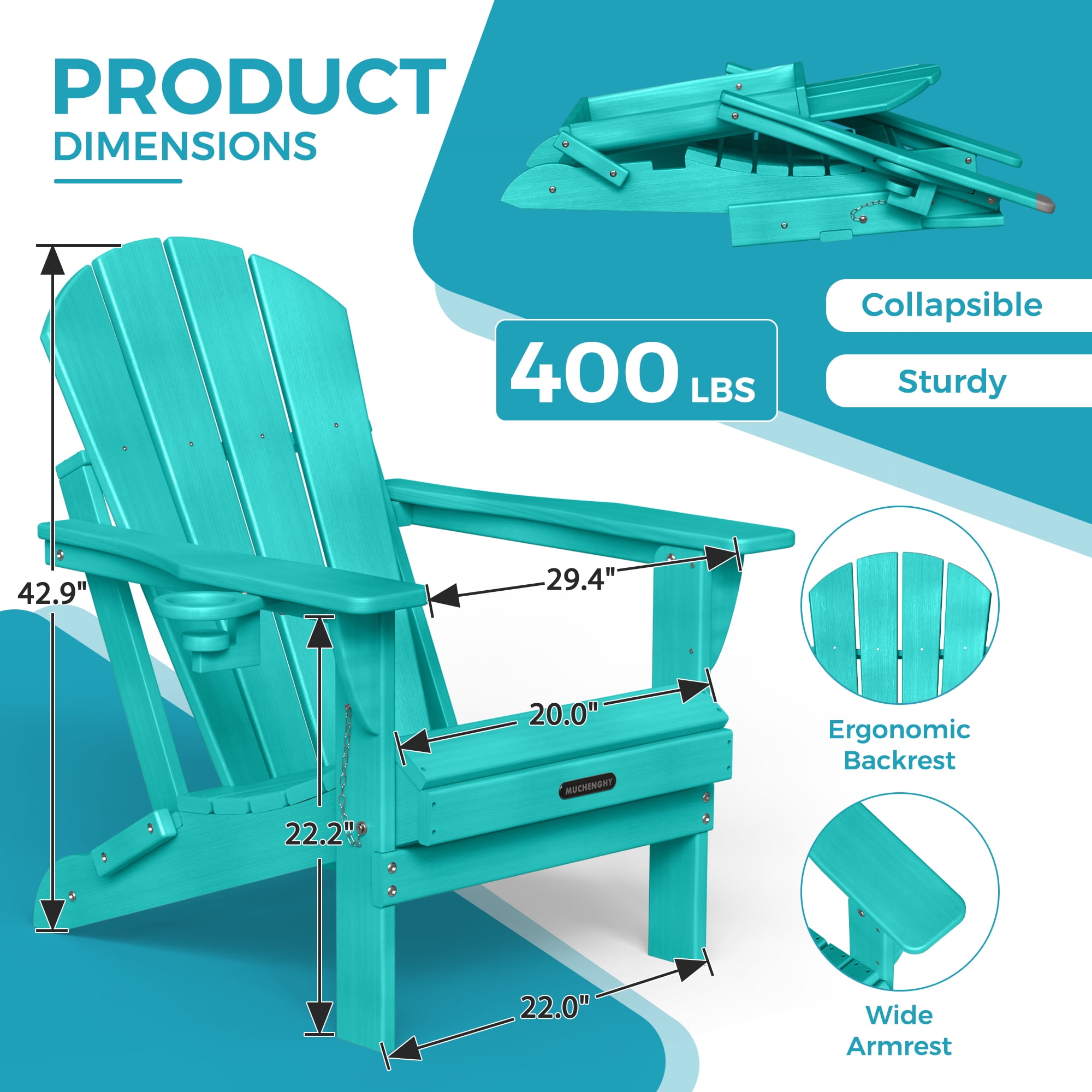 Folding Adirondack Chairs Set of 2 Outdoor Patio Fire Pit Chairs with Cup Holder Porch Garden Blue