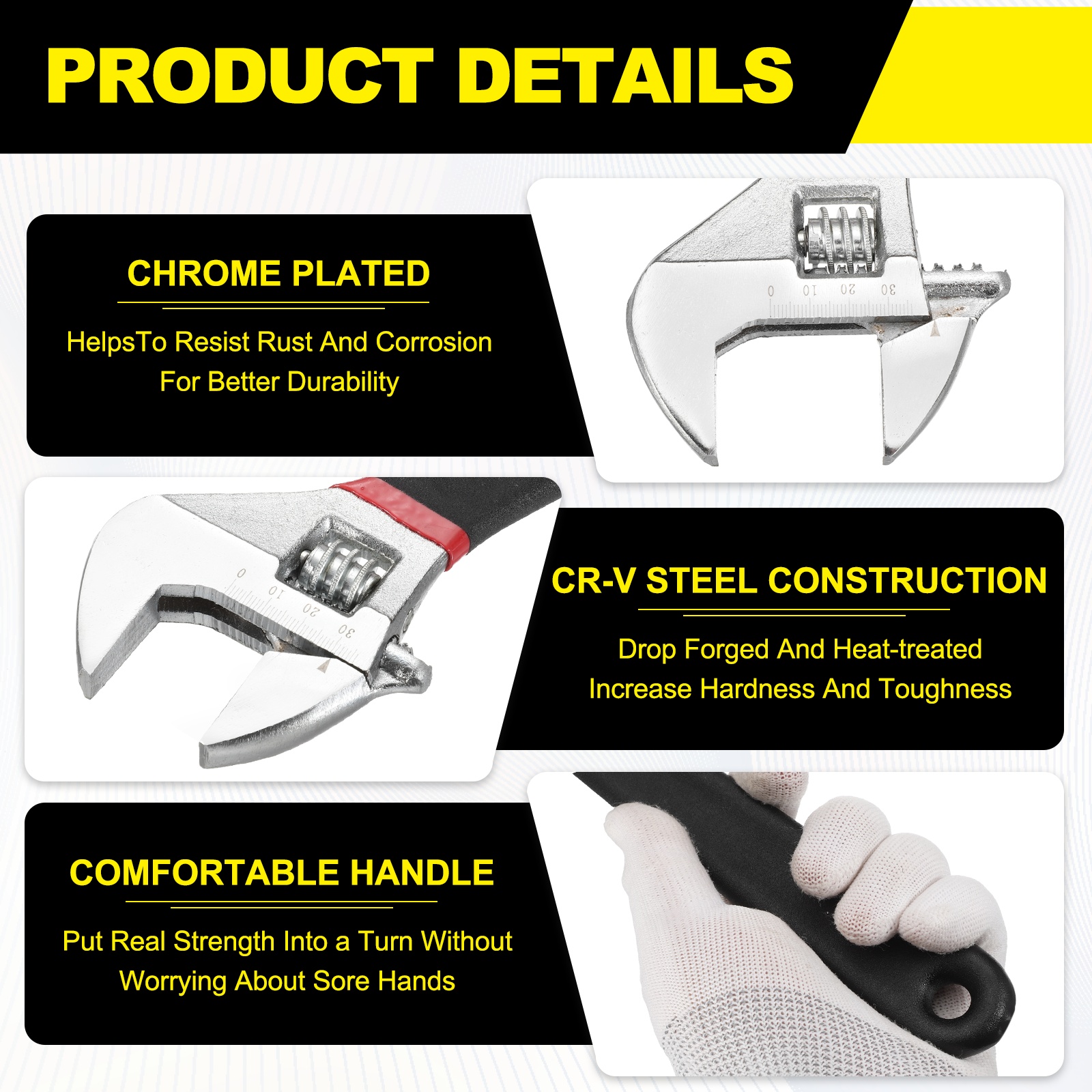 Uxcell Adjustable Wrench 12" High Carbon Steel Industrial Wide Jaw Wrench Adjustable Repairs Spanner Tool with Graduated Scale for Home Garage Workshop Plumbing, Black-Red