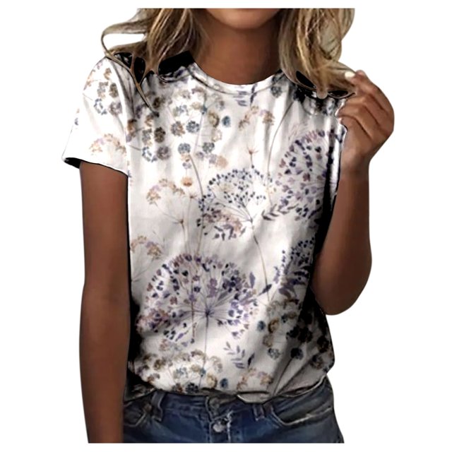 YDLCAFD T-Shirts pour Femmes Coupe Ample Boho Mode Décontractée Imprimé Col Rond Manches Courtes Pull T-Shirt