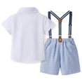 thumbnail image 4 of Wxirdiow Boy Christening Outfit Toddler Baby Boy Outfits Boys Dress Clothes Suit Cotton Short Sleeve Shirts+Bowtie+Suspender Shorts Set Light Blue Size,3-4 Years, 4 of 9