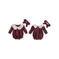 thumbnail image 2 of Cjfdfy Newborn Baby Girl Christmas Romper Plaid Print Long Sleeve Ruffle Lace Collar Romper With Headband Infant Cute My First Christmas Fall Winter Outfits 0-18M, 2 of 9