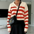thumbnail image 4 of Blmnix Polo Festival Tops Women Striped Orange Basic Tees V-Neck Long Sleeve Shirts, 4 of 6