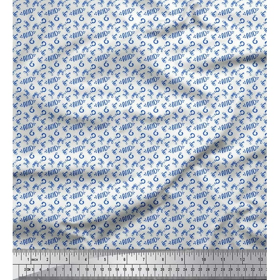 Soimoi Blue polyester Crepe Fabric To The End Text Print Sewing Fabric Yard 52 Inch Wide