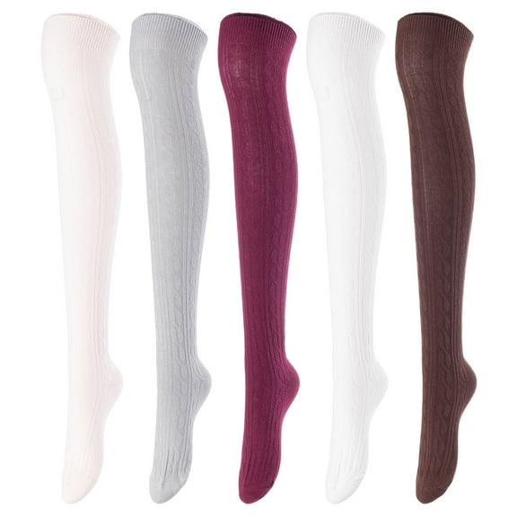 Lovely Annie Women's 5 Pairs Over Knee High Thigh High Cotton Socks A1024 Size 6-9