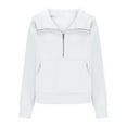 thumbnail image 4 of VEKDONE Cropped Hoodies for Women Half Zip Drawstring Hooded Sweatshirt with Thumb Holes Fall Winter Long Sleeve Thin Fleece Pullover Top Solid Color Cute Blouse with Pockets White M, 4 of 9
