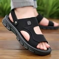 thumbnail image 4 of CQONEPT Men's Leather Slip-On Sandals Retro Two-Strap Buckle Design Anti-Slip Sole Comfortable Casual Slides for Walking Beach Indoor & Outdoor Black Size 7, 4 of 9