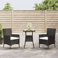 thumbnail image 1 of vidaXL 3 Piece Garden Bistro Set with Cushions Black Poly Rattan, 1 of 5