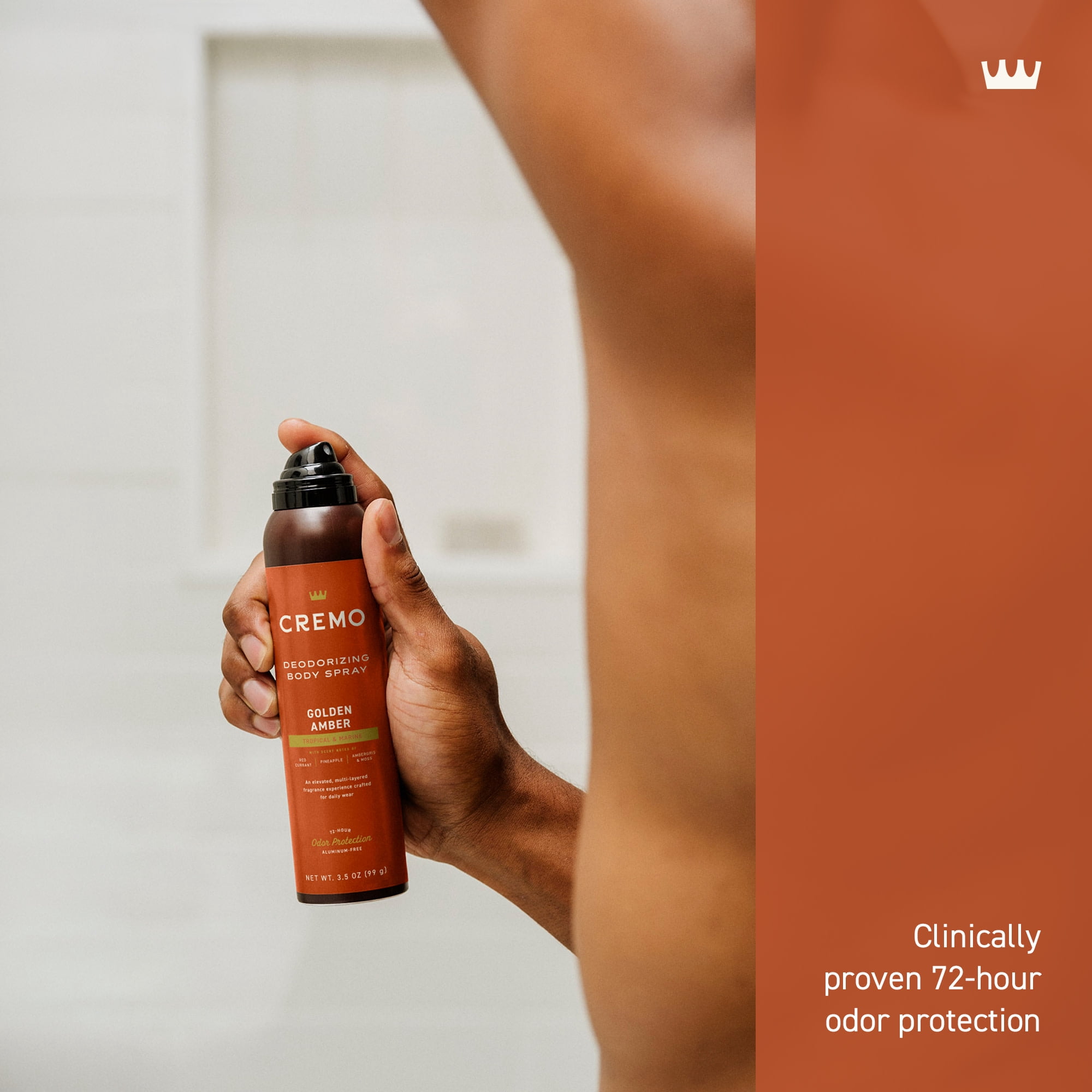 Cremo Body Spray Deodorant for Men, Golden Amber Scent, 3.5 oz