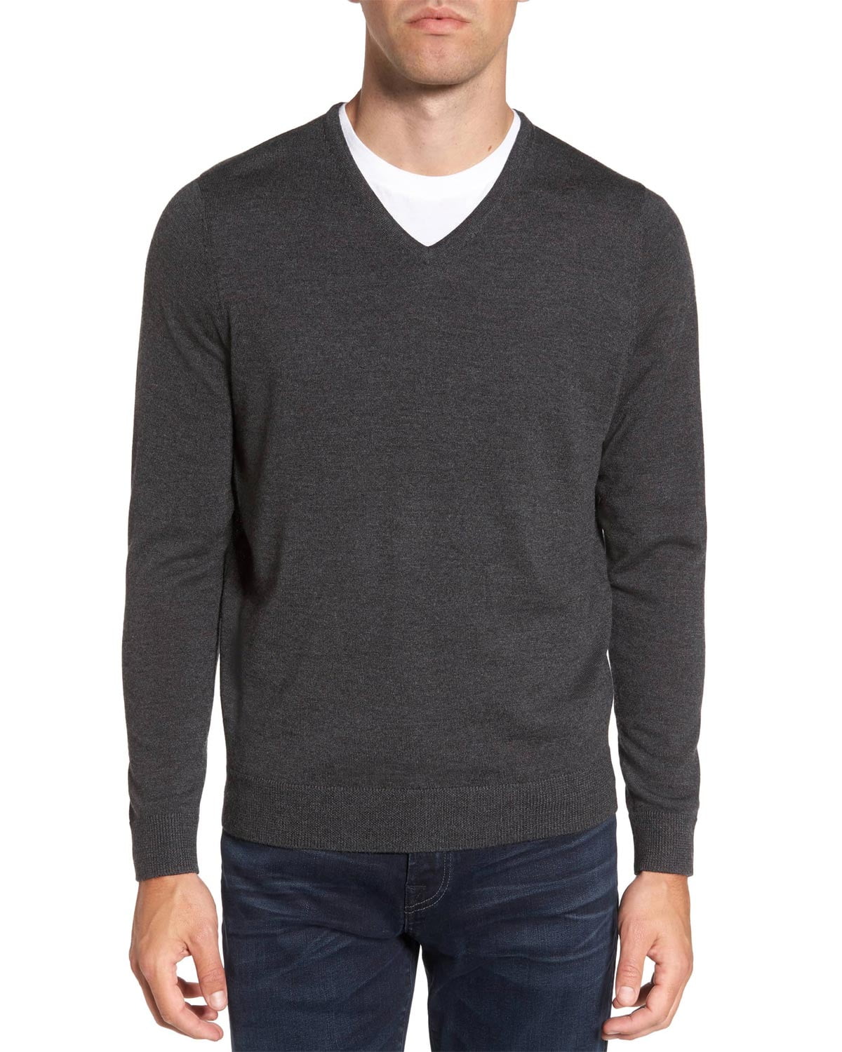 Bloomingdales Men's Merino Wool V-Neck Sweater Large L Dark Grey ...