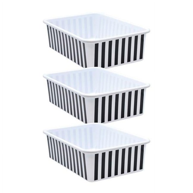 Plastic Storage Bin, Black & White Stripes - Large - Pack of 3