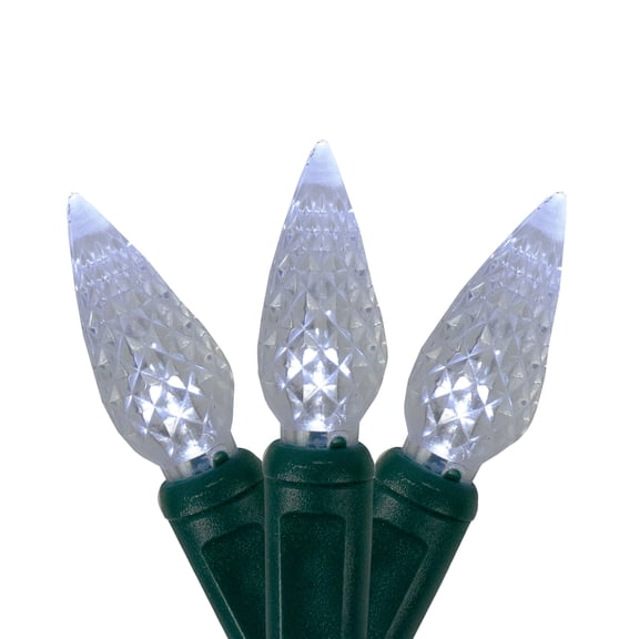 70 Pure White LED Faceted C6 Twinkling Christmas Lights - 23.5 ft Green Wire