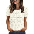 thumbnail image 3 of Hrsba Dressy Blouses for Women ,Ladies Hollow Out Lace Puff Short Sleeve Crewneck CasualTops, 3 of 6