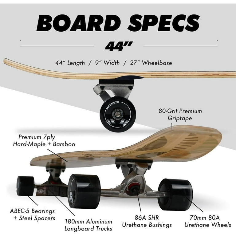 Magneto バンブー クルーザー ロングボード Amazon.com : Magneto Longboard Skateboard - 38.5in x 9in