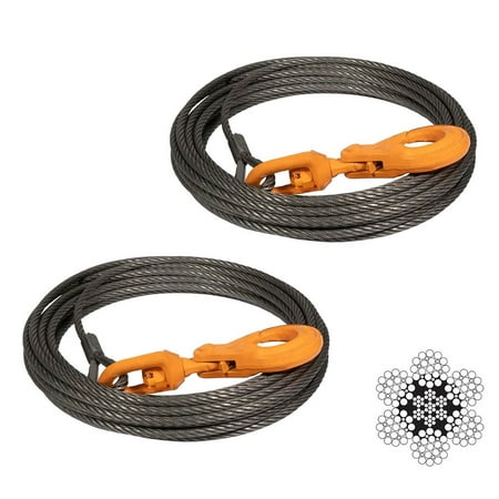 (2 Pack) 7/16 x 100 Winch Cable Rope Wrecker Tow Truck Rollback - Steel Core 18 100 lbs Breaking Strength