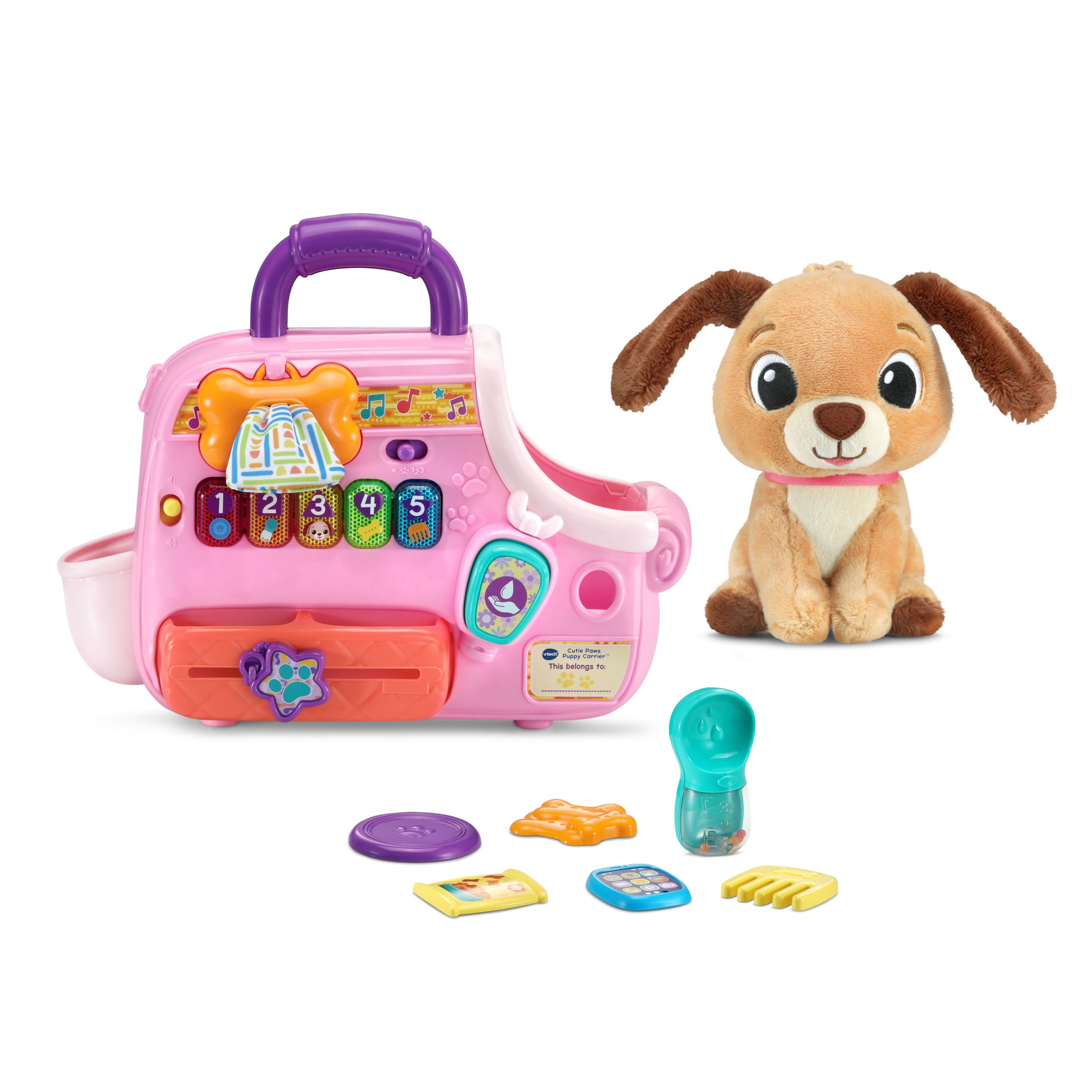 VTech Cutie Paws Puppy Carrier Plush, Plastic with Accessories, Baby and Toddler Toys