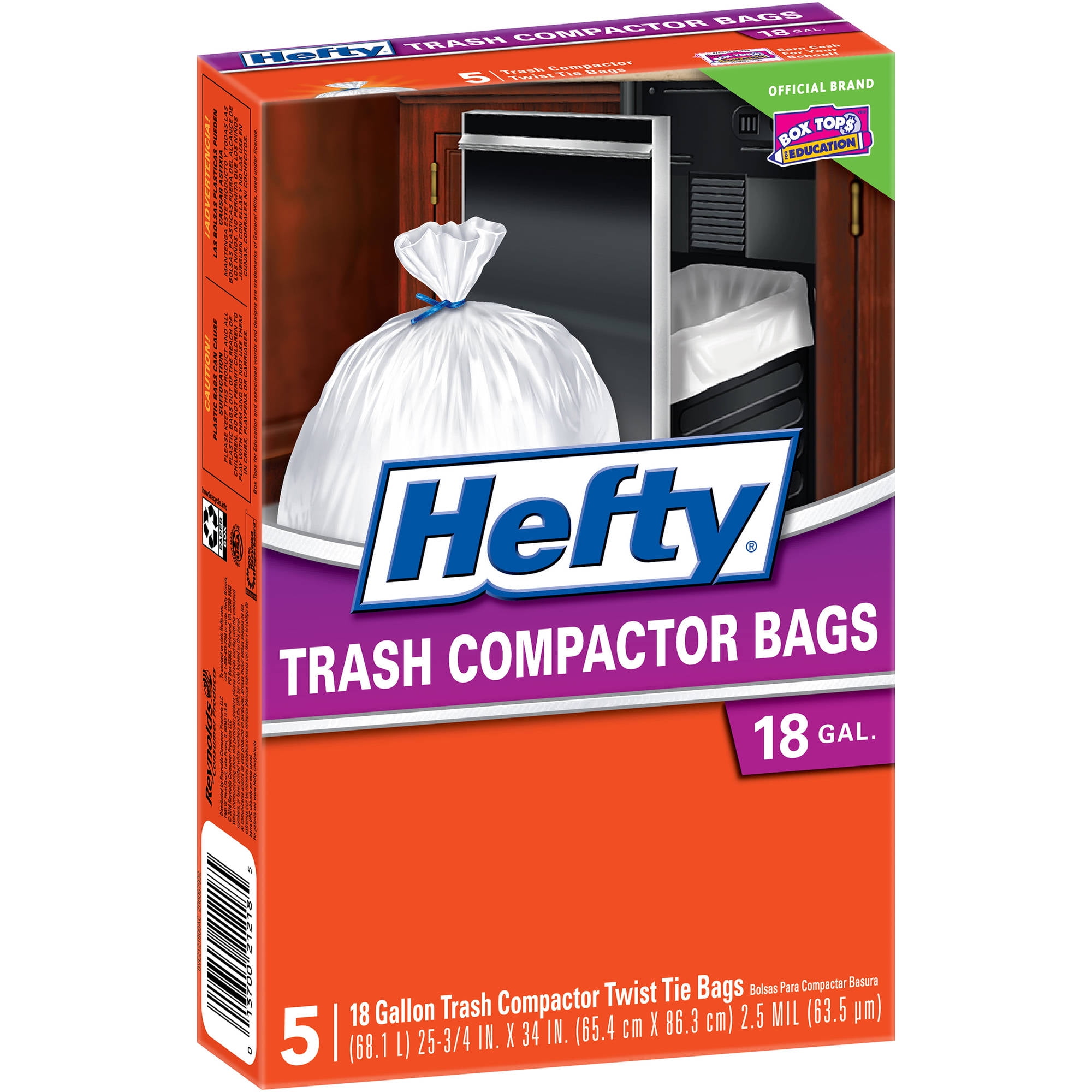 Lot of 3 5-Count Hefty Trash Compactor Bags 18 Gallon E2-1218 15 Bags Total 