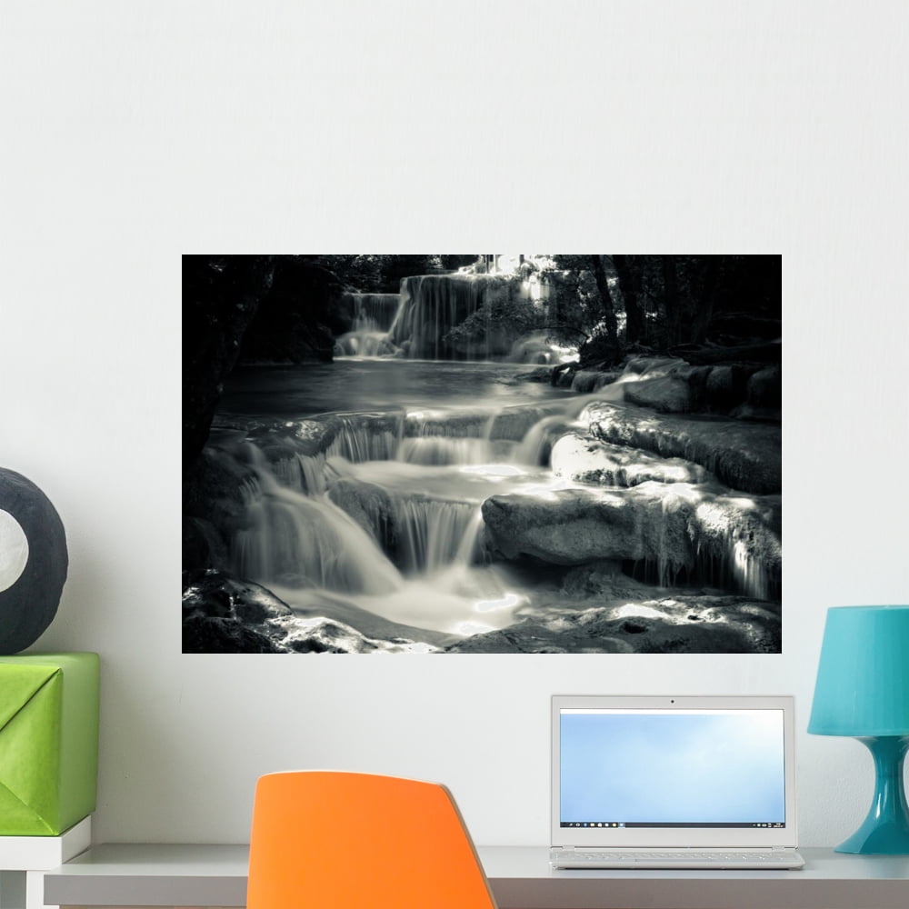 Multiple Waterfall Scene Black Wall Mural by Wallmonkeys Peel and Stick ...