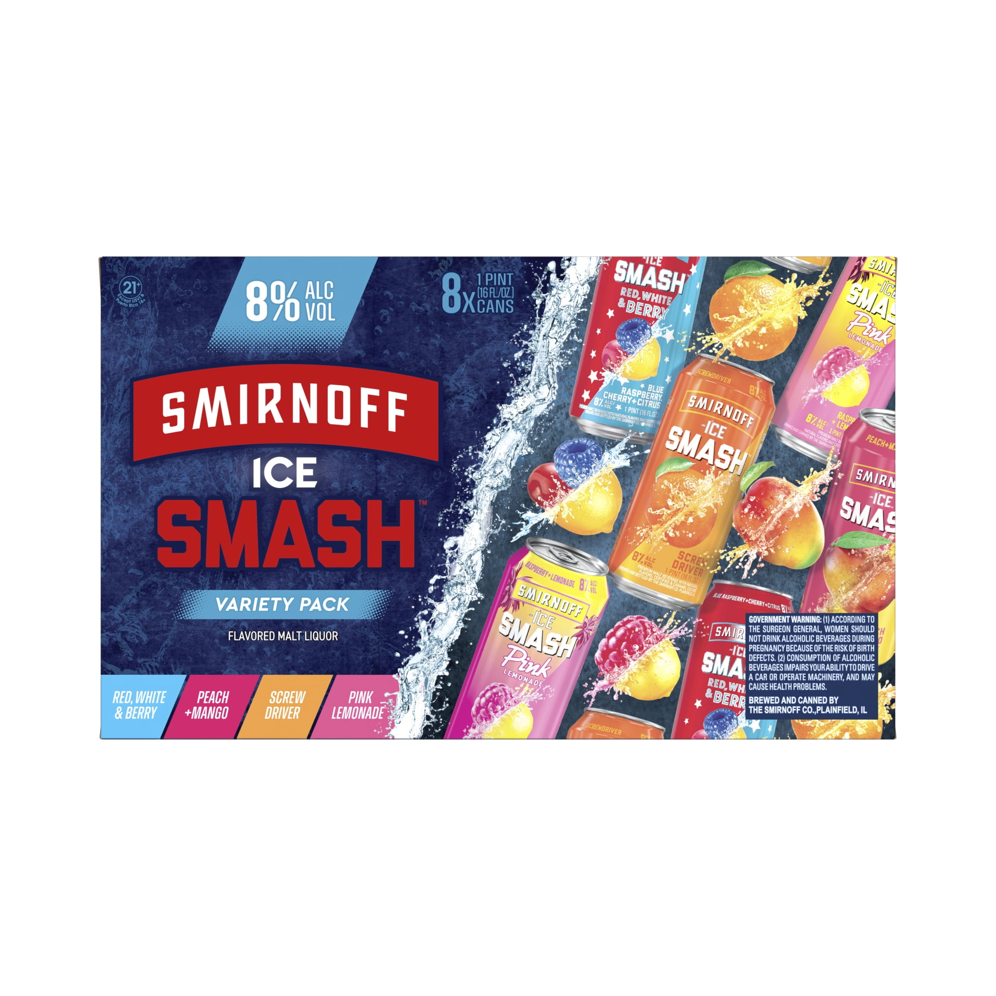 Smirnoff Ice Smash Variety, 8 pack, 16 fl oz Cans, 8% ABV
