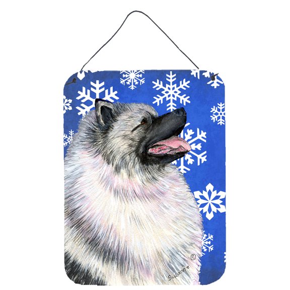 Keeshond Winter Snowflakes Holiday Wall or Door Hanging Prints