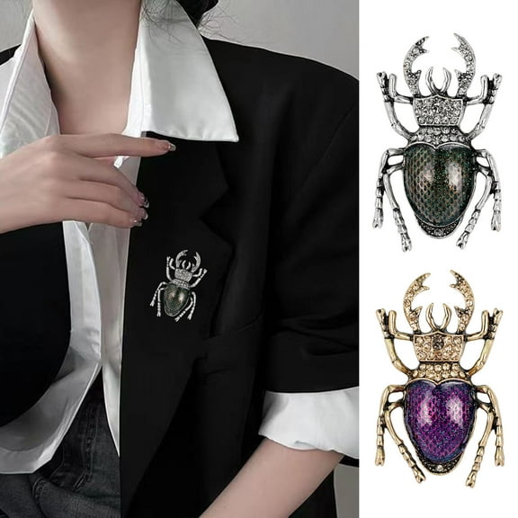 Soumake Beetle Shape Brooch Rhinestones Inlaid Enamel Pin Vivid Appearance Coat Lapel Bag Shawl Badge Jewelry Accessories