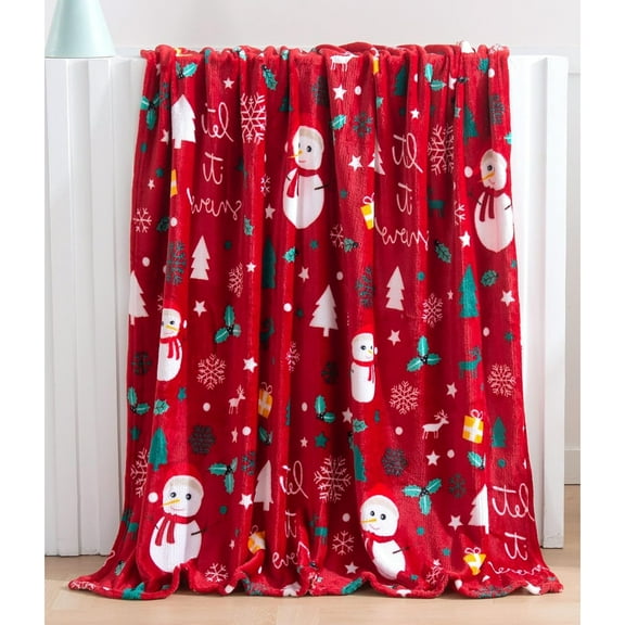 ChaudHugg 50*60in Red Snowman Christmas Blanket, Super Soft Holiday Throw for Couch Bed Sofa, Cozy Winter Blanket for Home Décor, Christmas Eve Gift for Family Friends