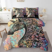 Erosebridal Tribal Horse Print Bed in a Bag, Damask Flower Bed Set, Boho Mandala Reversible Comforter Sets, Microfiber Bedroom Decoration, 7pcs