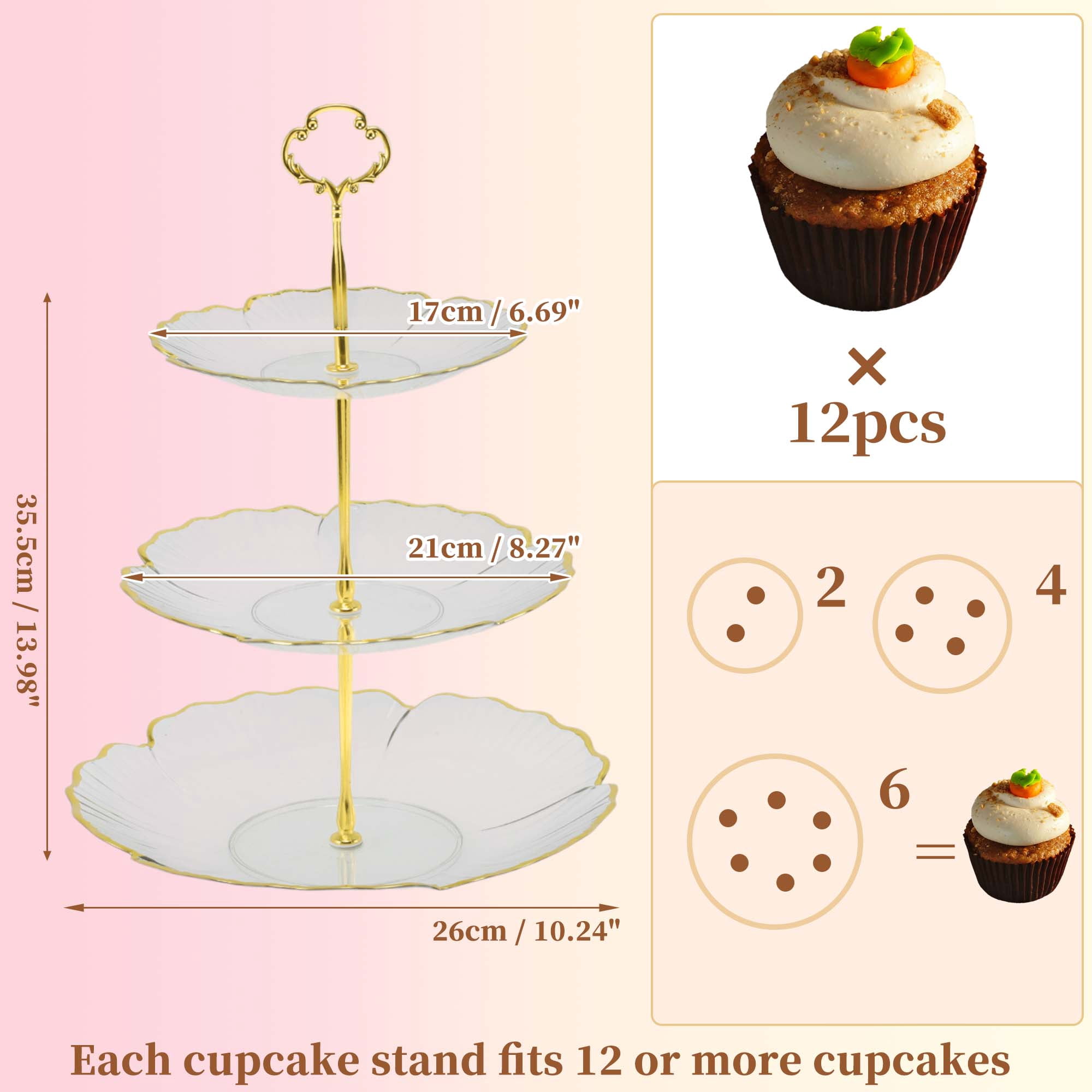 Unique Bargains 3 Tier Dessert Cupcake Stand Holder with Five Petals Design Clear