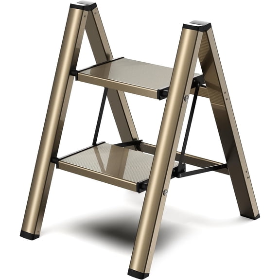 2 Step Ladder, Folding Step Stool with Pedal, Anti-Slip & Non Slip Stripes, Sturdy Material, 300Lbs Capacity, Elegant Look of Champagne Your
