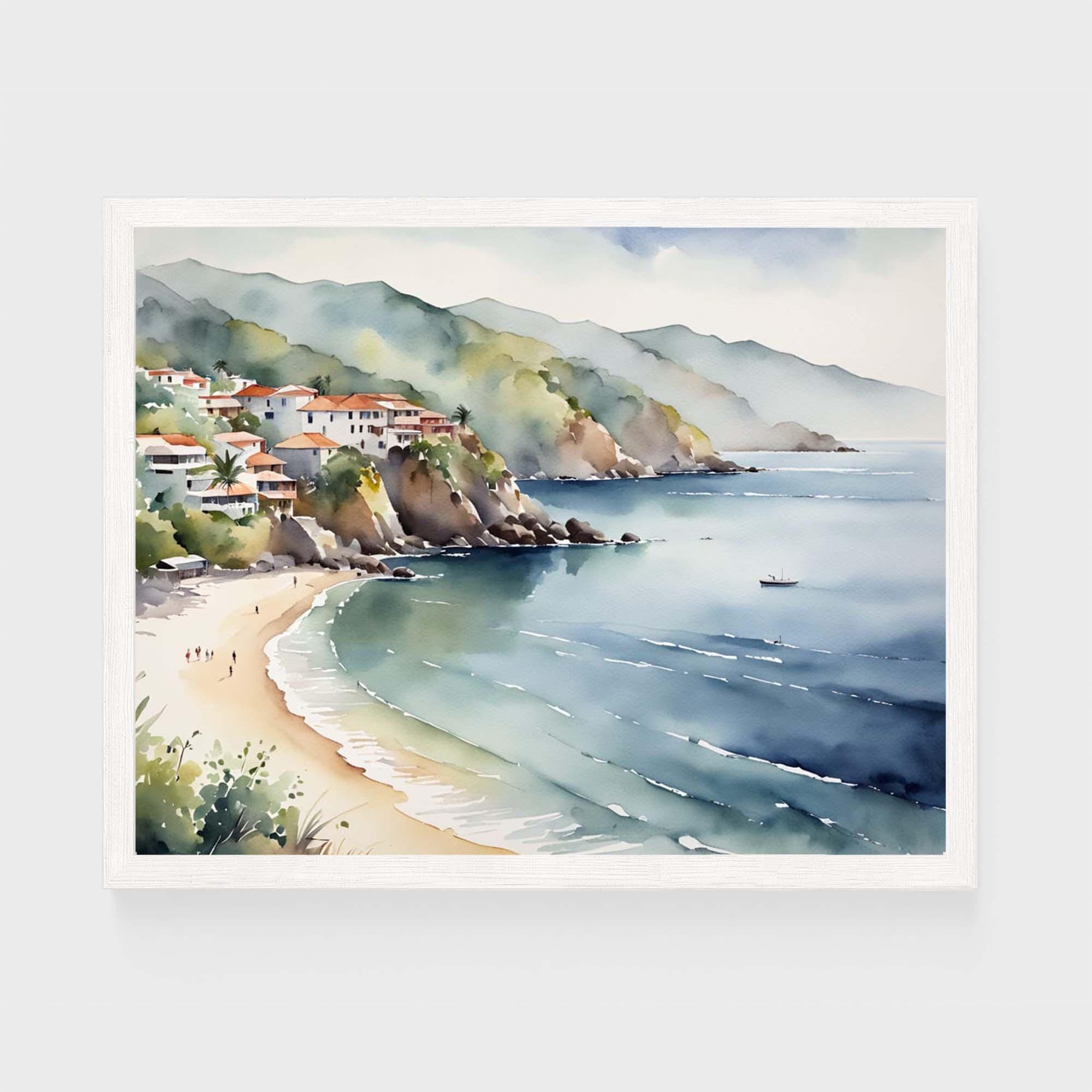 Puerto Vallarta Beach Art Print #Nc4 Jalisco Mexico Coastal Wall Art Seascape Travel Summer Vacation Scene Palm Trees