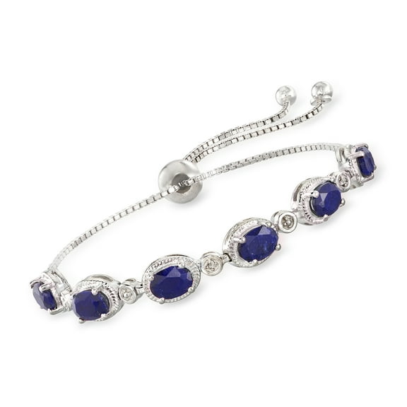 Ross-Simons 6.75 ct. t.w. Sapphire Bolo Bracelet With Diamond Accents in Sterling Silver, Women's, Adult