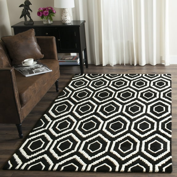 SAFAVIEH Chatham Graham Geometric Wool Area Rug, Black/Ivory, 3' x 5'
