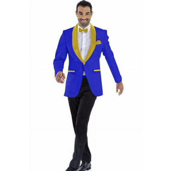 Mens Blazer Dark Royal ~ Gold Two Toned Tuxedo Dinner Jacket Perfect For Prom Wedding & Groom