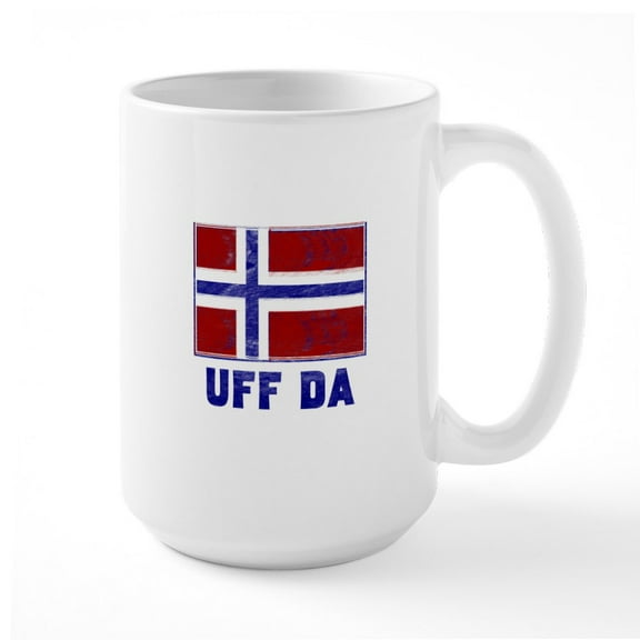 CafePress - Uff Da Norway Flag Large Mug - 15 oz Ceramic Large White Novelty Mug