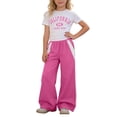 thumbnail image 2 of SonxaHe Big Girl Outfit Set Letter Print Short Sleeve Tee Pants Kids Relaxed Streetwear Sports Durable Outfits Pink,Size 7-8 Y, 2 of 8
